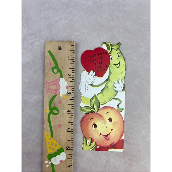 Vintage Valentine’s Day Card Anthropomorphic Peas Peach Fruit Ephemera - Picture 5 of 5